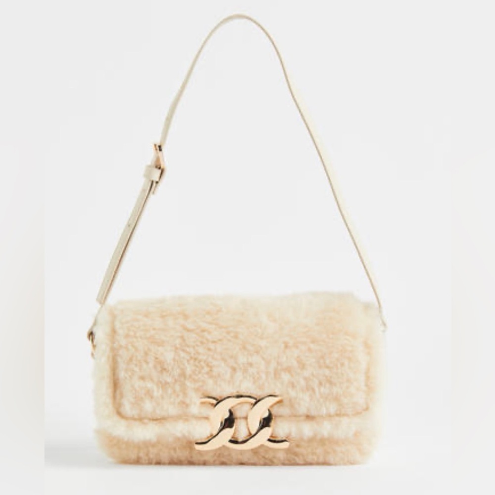 NEW - Fluffy Beige Faux Fur Clutch with Strap